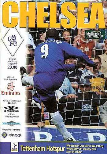 programme cover for Chelsea v Tottenham Hotspur, 9th Jan 2002