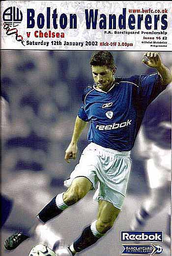 programme cover for Bolton Wanderers v Chelsea, Saturday, 12th Jan 2002