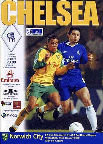 programme cover for Chelsea v Norwich City, Wednesday, 16th Jan 2002