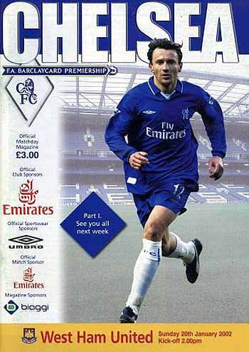 programme cover for Chelsea v West Ham United, 20th Jan 2002