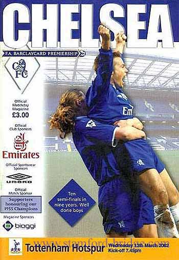 programme cover for Chelsea v Tottenham Hotspur, 13th Mar 2002