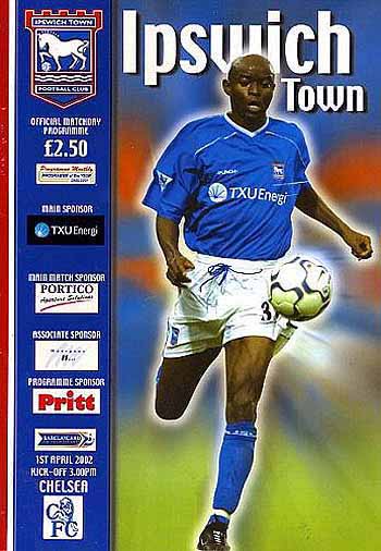 programme cover for Ipswich Town v Chelsea, 1st Apr 2002