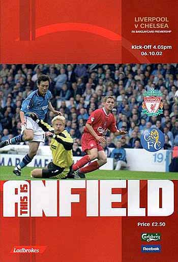 programme cover for Liverpool v Chelsea, Sunday, 6th Oct 2002