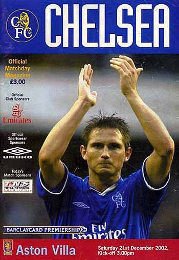programme cover for Chelsea v Aston Villa, Saturday, 21st Dec 2002