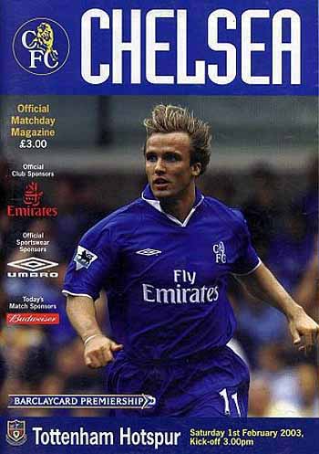 programme cover for Chelsea v Tottenham Hotspur, Saturday, 1st Feb 2003