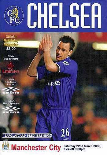 programme cover for Chelsea v Manchester City, 22nd Mar 2003