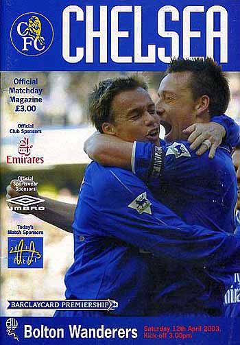 programme cover for Chelsea v Bolton Wanderers, 12th Apr 2003