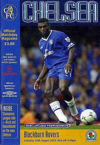 programme cover for Chelsea v Blackburn Rovers, 30th Aug 2003