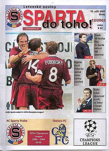 programme cover for Sparta Prague v Chelsea, Tuesday, 16th Sep 2003