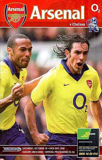 programme cover for Arsenal v Chelsea, 18th Oct 2003