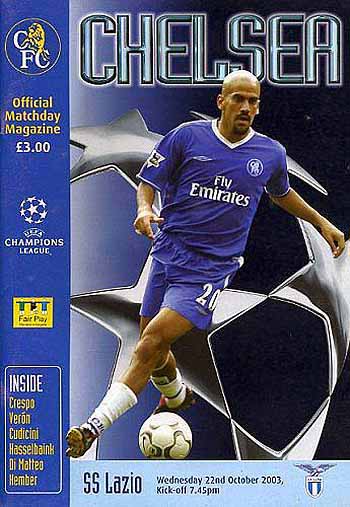 programme cover for Chelsea v Lazio, 22nd Oct 2003