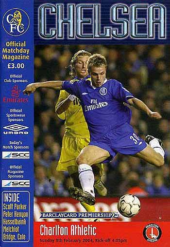 programme cover for Chelsea v Charlton Athletic, Sunday, 8th Feb 2004
