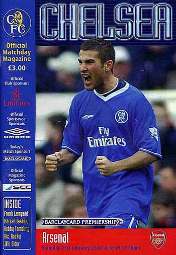 programme cover for Chelsea v Arsenal, 21st Feb 2004