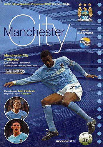 programme cover for Manchester City v Chelsea, Saturday, 28th Feb 2004