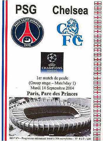 programme cover for Paris Saint Germain v Chelsea, Tuesday, 14th Sep 2004