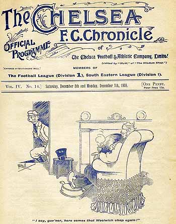 programme cover for Chelsea v Woolwich Arsenal, Monday, 7th Dec 1908