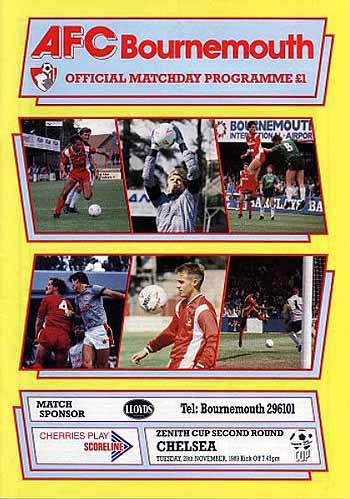 programme cover for AFC Bournemouth v Chelsea, Tuesday, 28th Nov 1989