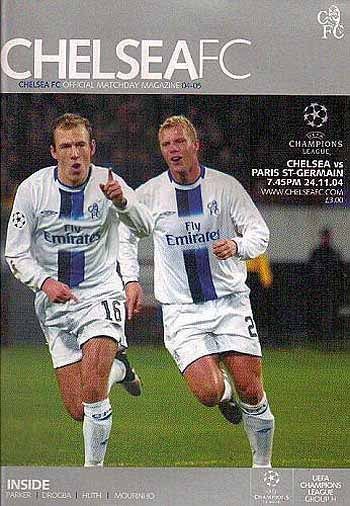 programme cover for Chelsea v Paris Saint Germain, Wednesday, 24th Nov 2004