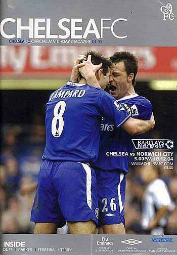 programme cover for Chelsea v Norwich City, 18th Dec 2004
