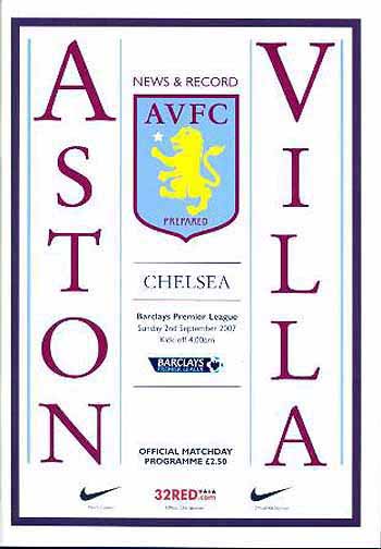 programme cover for Aston Villa v Chelsea, 2nd Sep 2007