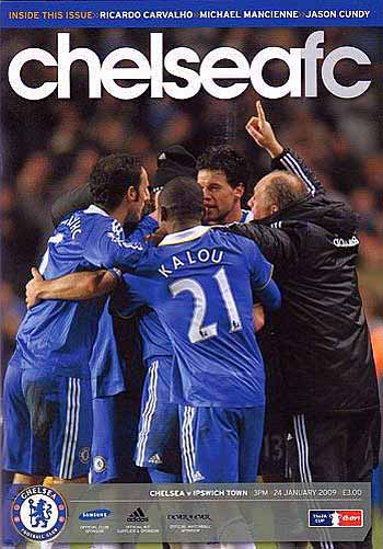 programme cover for Chelsea v Ipswich Town, 24th Jan 2009