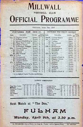programme cover for Millwall Athletic v Chelsea, 7th Apr 1917