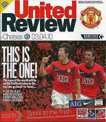 programme cover for Manchester United v Chelsea, Saturday, 3rd Apr 2010