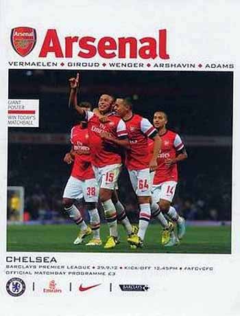 programme cover for Arsenal v Chelsea, Saturday, 29th Sep 2012