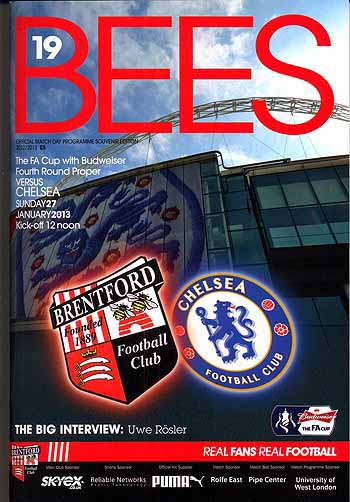 programme cover for Brentford v Chelsea, 27th Jan 2013