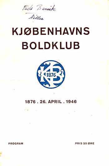 programme cover for KB Copenhagen v Chelsea, Friday, 26th Apr 1946