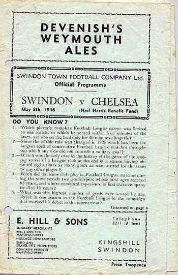 programme cover for Swindon Town v Chelsea, 8th May 1946