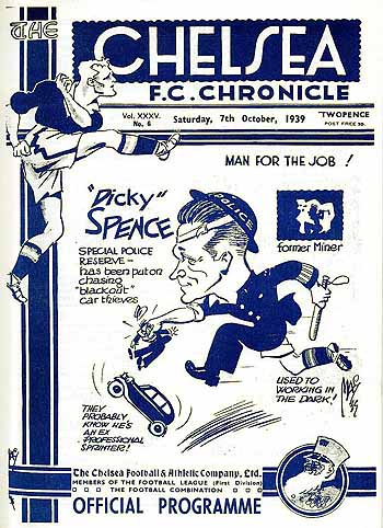 programme cover for Chelsea v Arsenal, Saturday, 7th Oct 1939