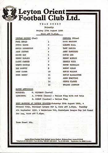 programme cover for Leyton Orient v Chelsea, 17th Aug 1990