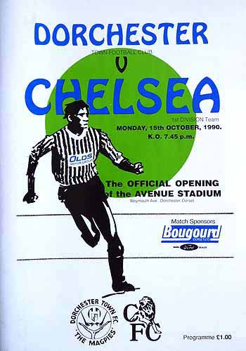 programme cover for Dorchester Town v Chelsea, 15th Oct 1990