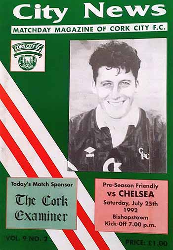 programme cover for Cork City v Chelsea, 25th Jul 1992