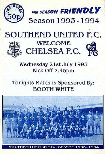 programme cover for Southend United v Chelsea, Wednesday, 21st Jul 1993