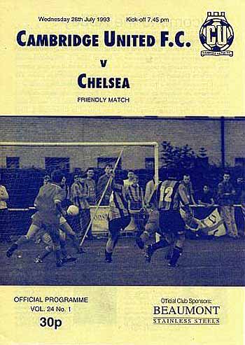 programme cover for Cambridge United v Chelsea, 28th Jul 1993