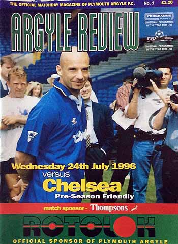 programme cover for Plymouth Argyle v Chelsea, 24th Jul 1996
