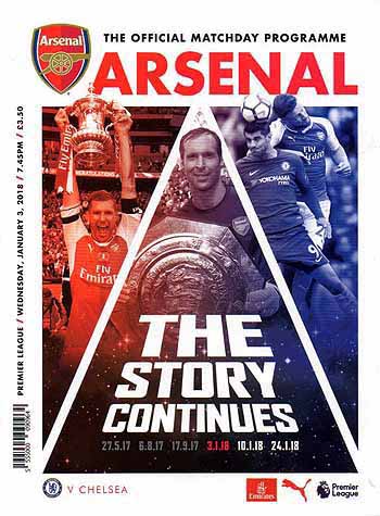 programme cover for Arsenal v Chelsea, Wednesday, 3rd Jan 2018