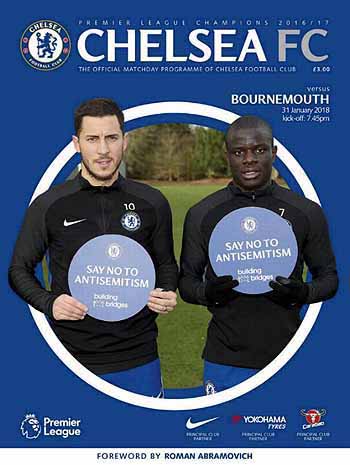 programme cover for Chelsea v Bournemouth, Wednesday, 31st Jan 2018