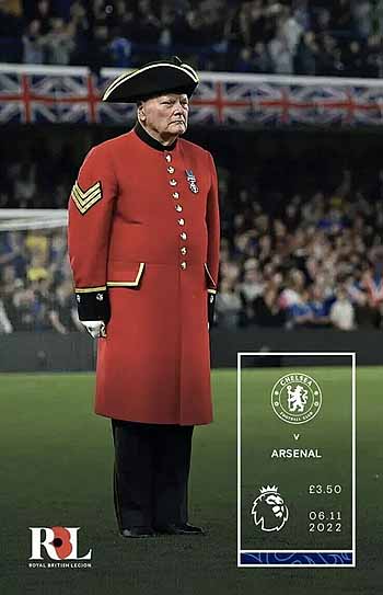 programme cover for Chelsea v Arsenal, 6th Nov 2022