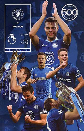programme cover for Chelsea v Fulham, 3rd Feb 2023