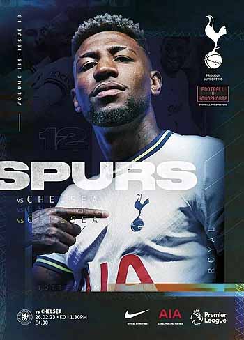 programme cover for Tottenham Hotspur v Chelsea, 26th Feb 2023