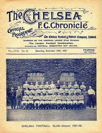 programme cover for Chelsea v Bradford City, 19th Nov 1921