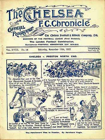 programme cover for Chelsea v Preston North End, Saturday, 11th Nov 1922