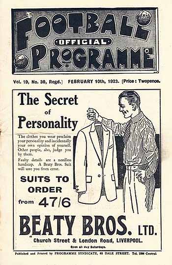 programme cover for Everton v Chelsea, Saturday, 10th Feb 1923