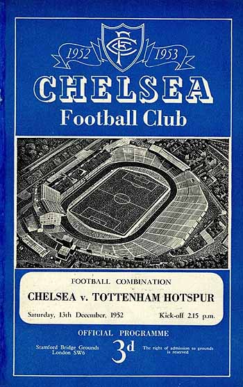 programme cover for Chelsea v Tottenham Hotspur, 13th Dec 1952