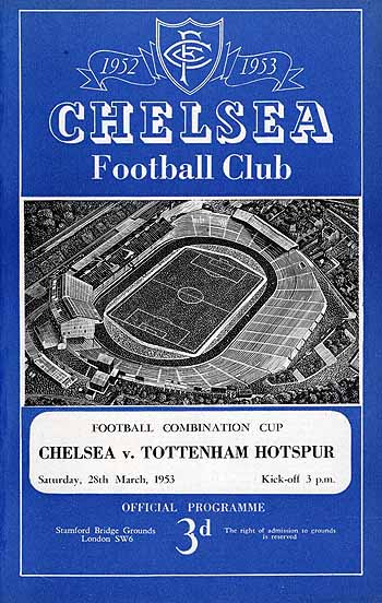 programme cover for Chelsea v Tottenham Hotspur, 28th Mar 1953