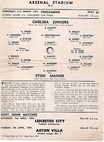 programme cover for Eton Manor v Chelsea, Wednesday, 31st Mar 1954