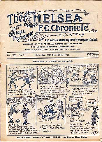 programme cover for Chelsea v Crystal Palace, 27th Sep 1924